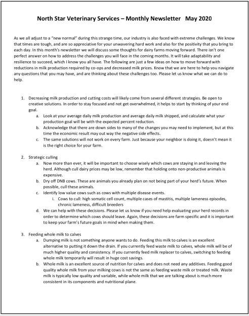 Newsletter May 2020: Reducing Production
